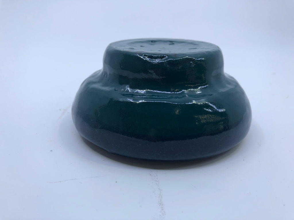 2-TONED POTTERY CANDLE HOLDER GREEN/BLUE.