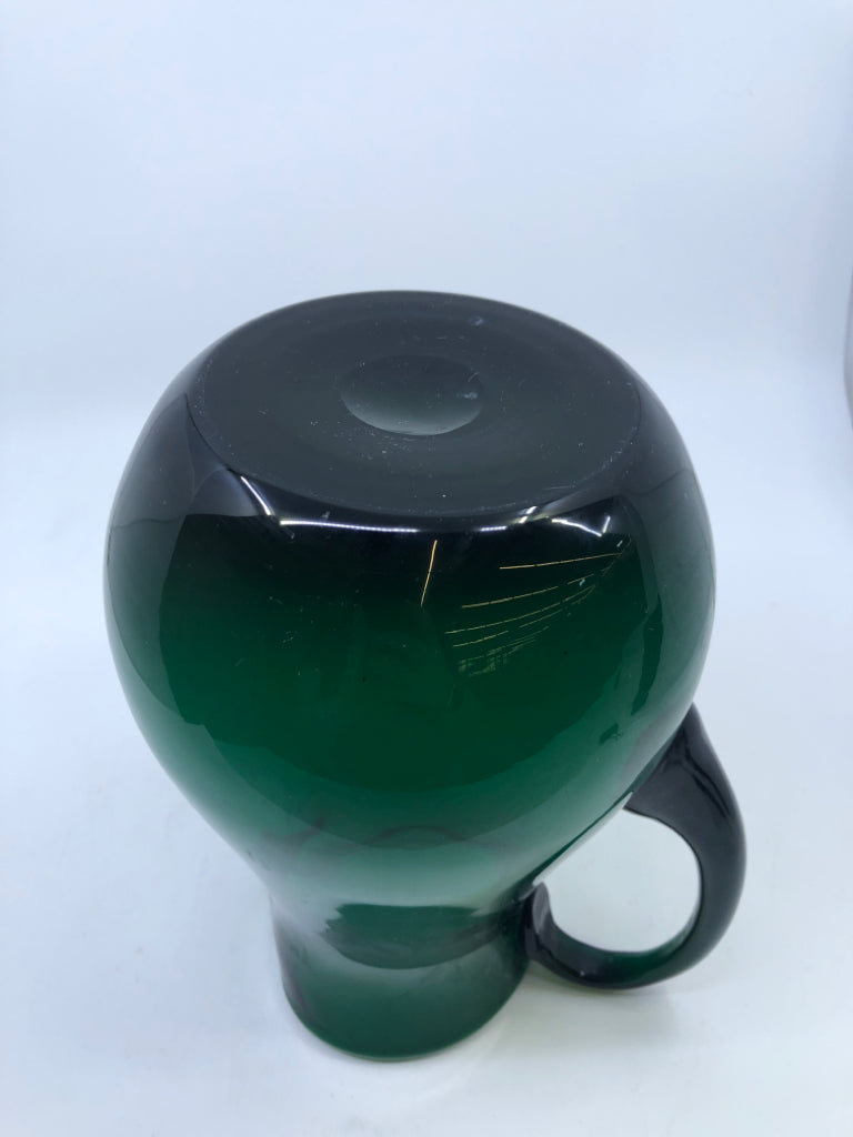 GREEN BLOWN GLASS PITCHER.