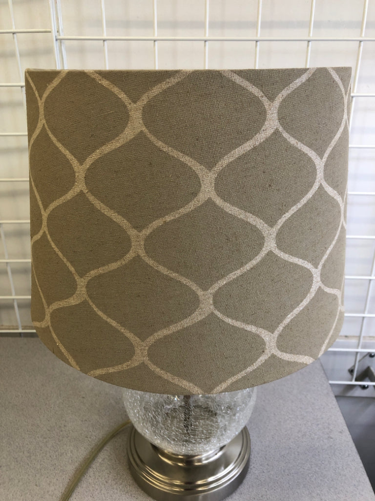 ROUND CRACKLE GLASS BALL BASE W GREY SHADE.