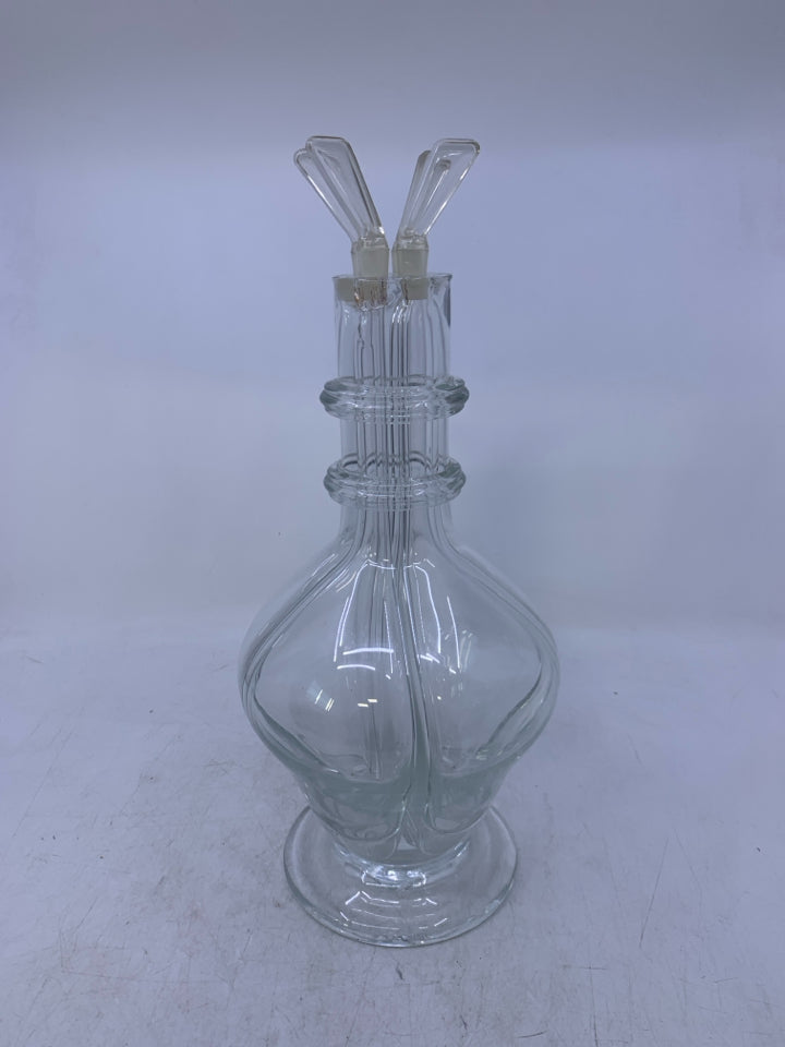 VTG BLOWN GLASS CLEAR 4 CHAMBER LIQUOR DECANTER MADE IN CZECHOSLOVAKIA.