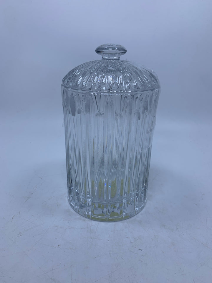 CRYSTAL COVERED CANISTER/ BISCUIT JAR.