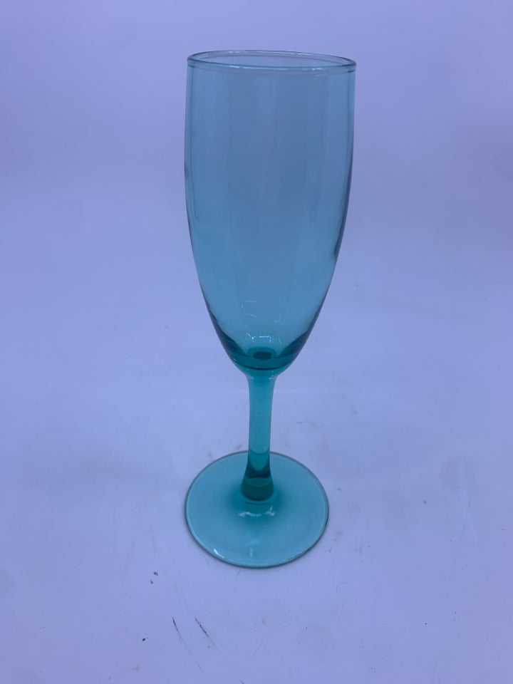 6 TEAL CHAMPAGNE FLUTES.
