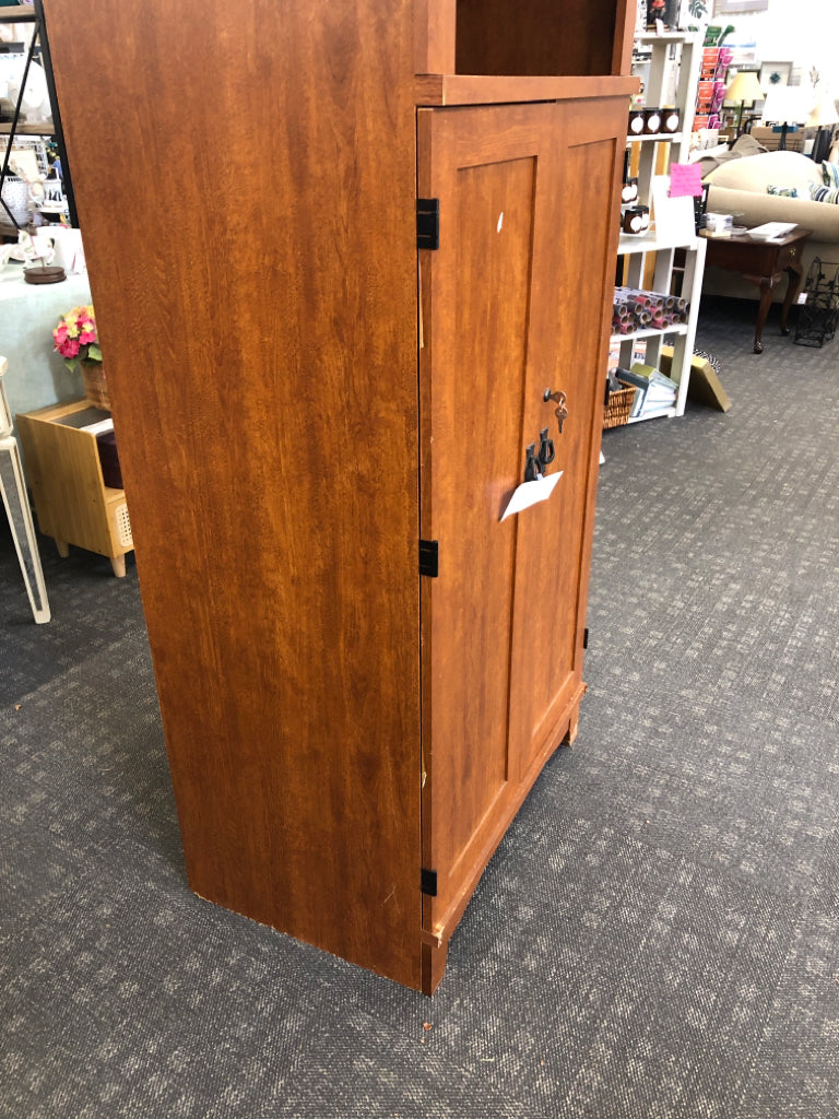 ARMOIRE DESK W OPEN SHELVES, PULL OUT KEYBOARD- LOCKS.