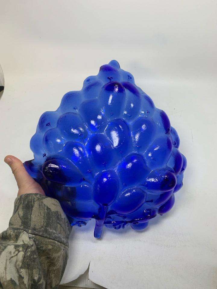 COBALT BLUE HEAVY GLASS GRAPE SHAPED FOOTED BOWL.