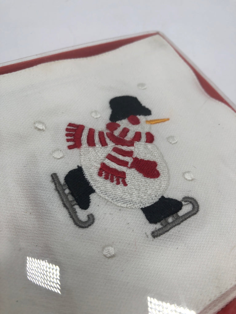 SNOWMAN SKATING FABRIC COASTERS- CRATE & BARREL.