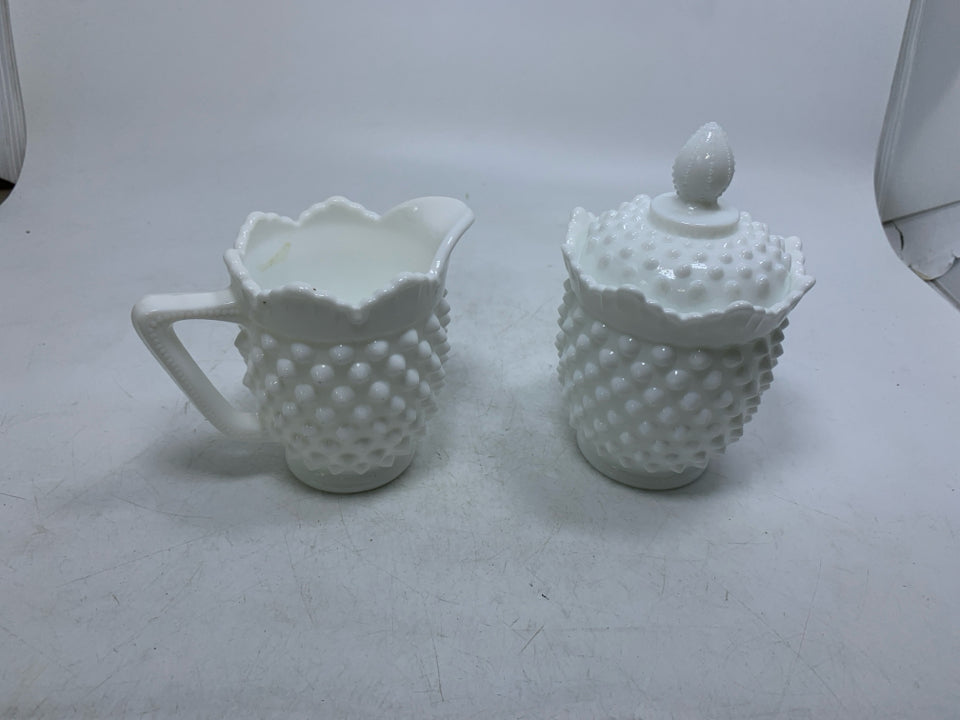MILK GLASS HOBNAIL SUG/CREAMER SET.