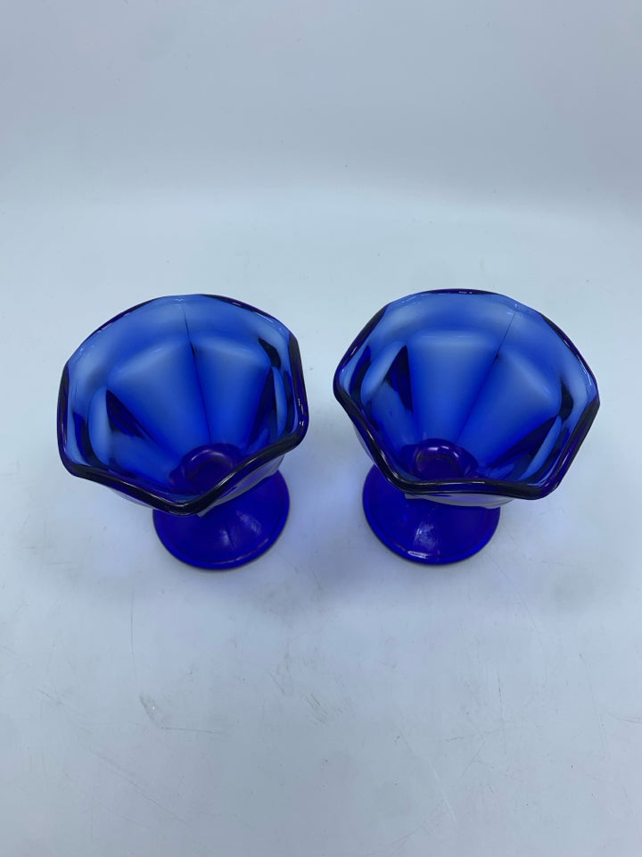 2 COBALT BLUE GLASS SUNDAE CUPS.