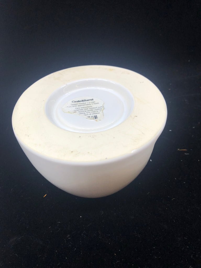2 PIECE CERAMIC WHITE FONDUE WARMER- CRATE & BARREL