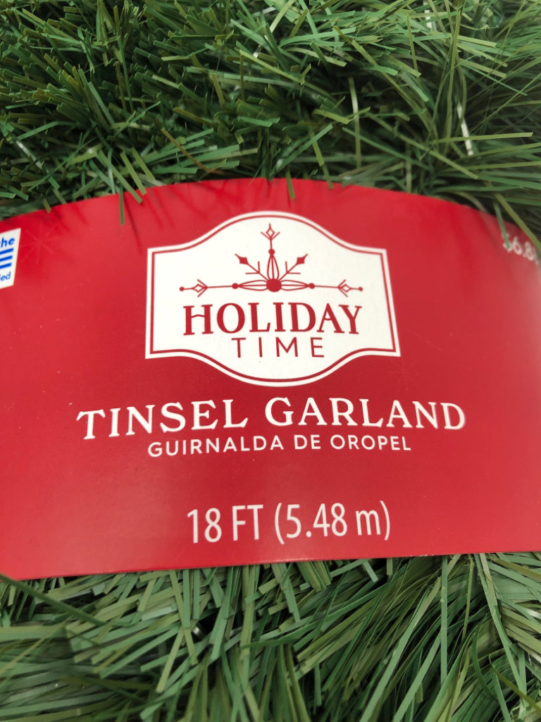NIP GREEN TINSEL GARLAND.