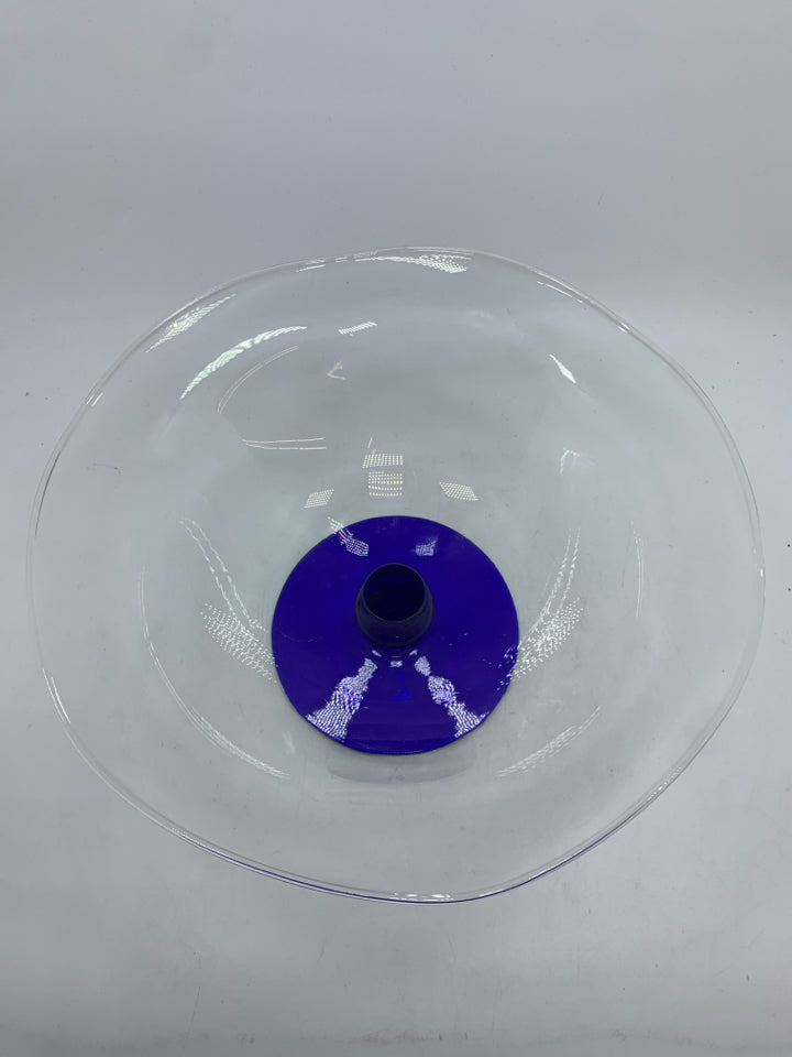 COBALT BLUE FOOTED GLASS CENTERPIECE BOWL.