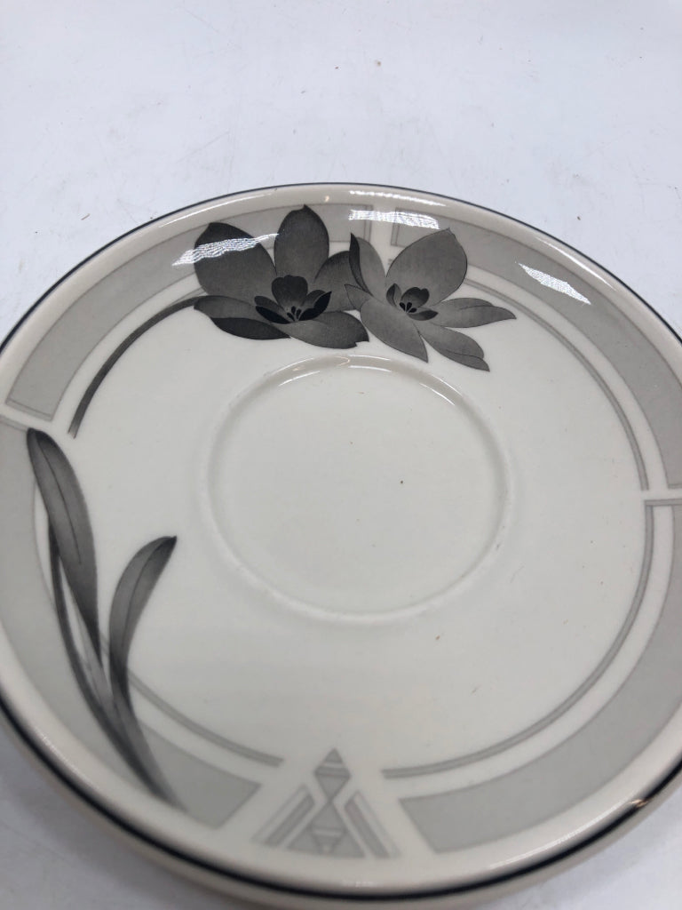 MISTY ISLE BLACK FLORAL CUP/SAUCER.
