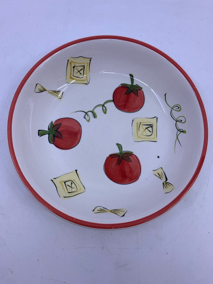 5 PAINTED TOMATO PASTA BOWL SERVING SET - 1 LARGE BOWL, 4 SERVING BOWLS.