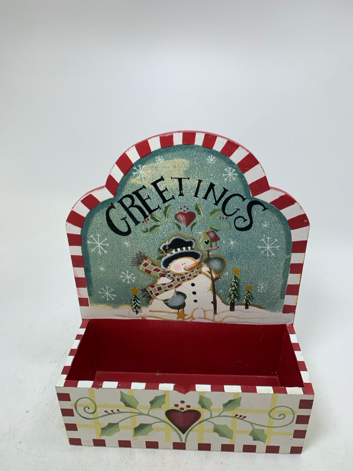 PRIMITIVE STYLE SNOWMAN WALL HANGING W/ MAIL CUBBY.