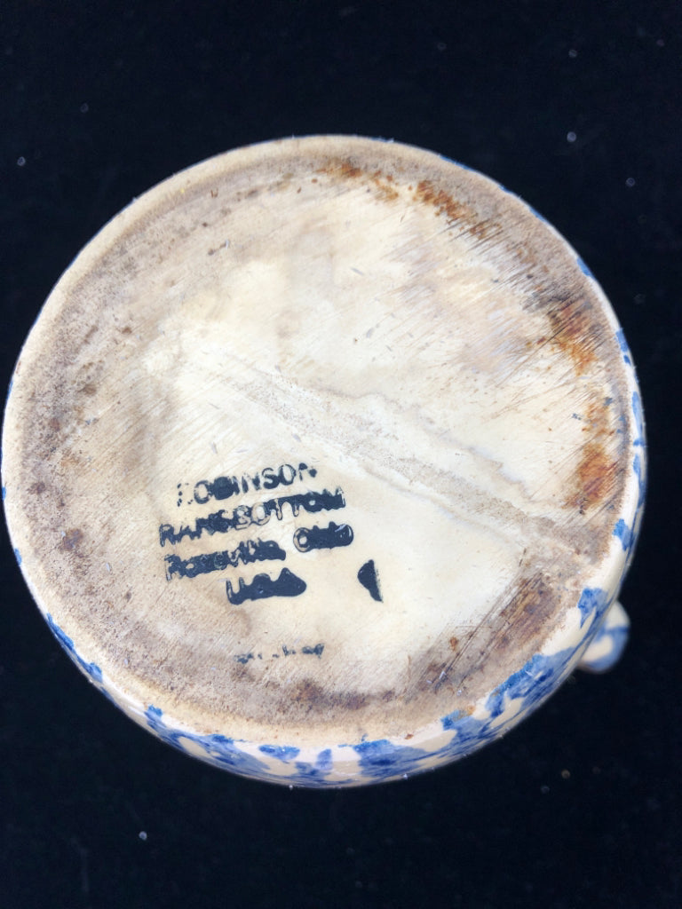 BEIGE CERAMIC PITCHER W/BLUE MARBLE DESIGN ROBINSON RANSBOTTOM.