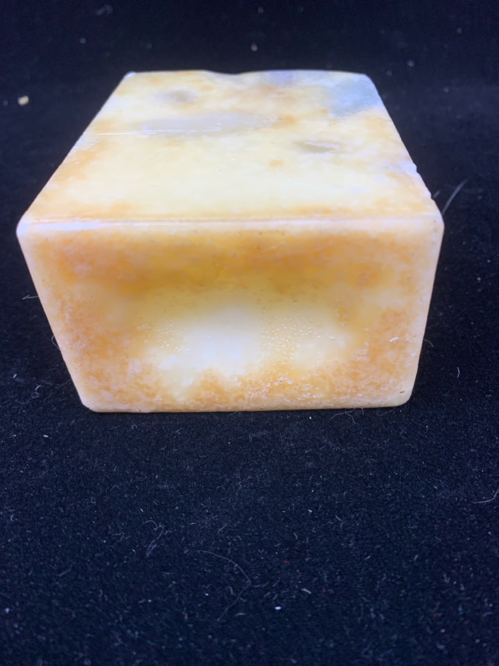 YELLOW & BLUE DECORATIVE SQUARE CANDLE.