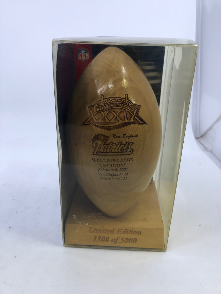 2005 PATRIOTS CHAMPIONS LASER ETCHED WOOD FOOTBALL.