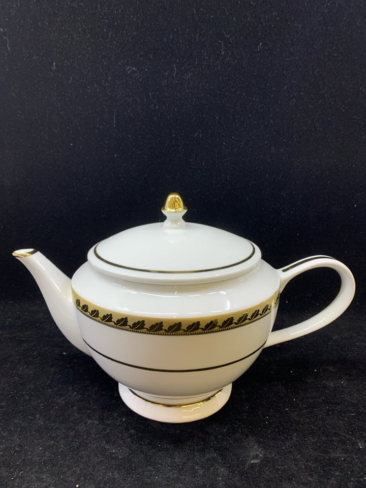 WHITE W/GOLD TRIM TEAPOT-MUIRFIELD.