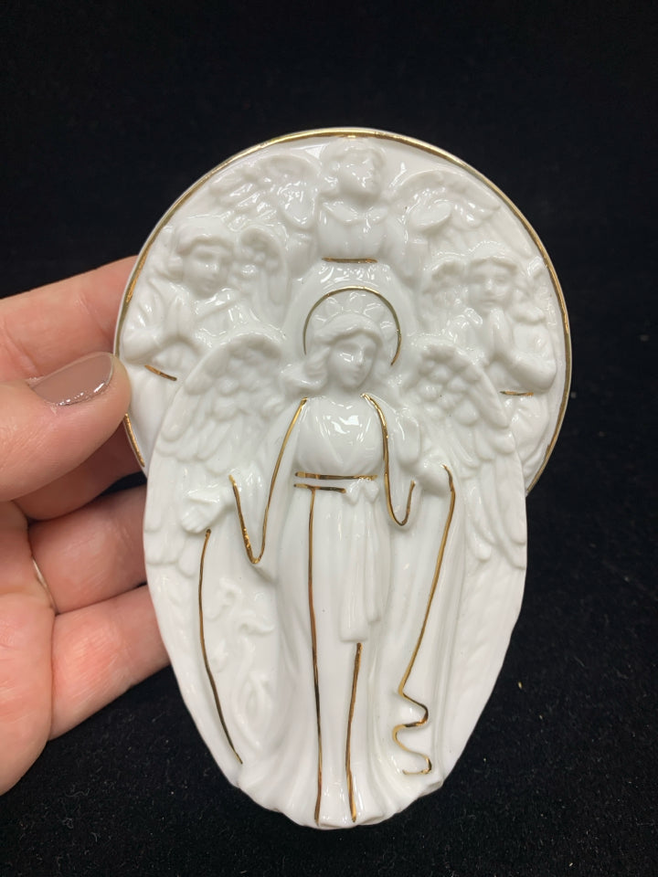 PORCELAIN ANGEL W/GOLD RIM ORNAMENT.