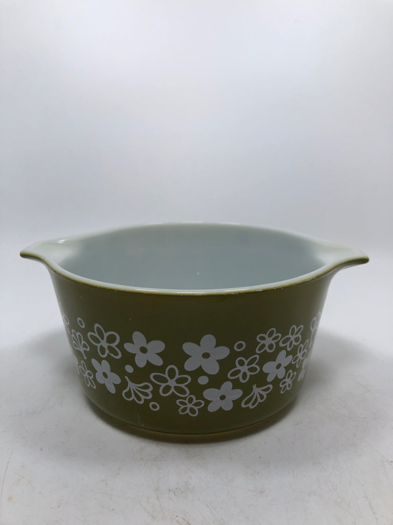 GREEN SPRING BLOSSOM PYREX DISH.