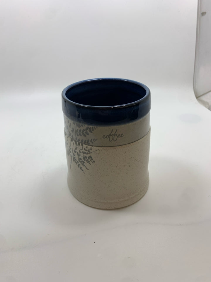 BLUE/WHITE SPECKLED 'COFFEE' CROCK.