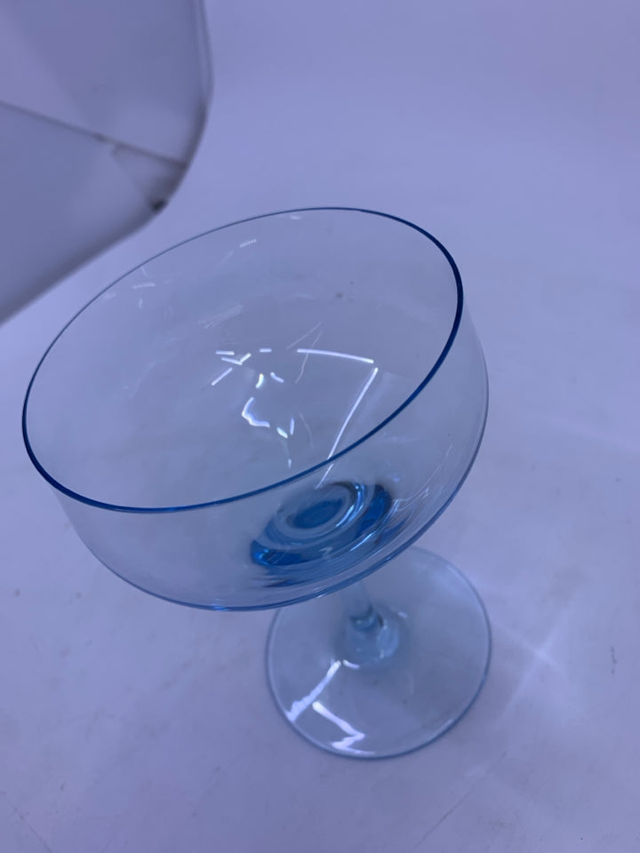 4 BLUE COUPE COCKTAIL GLASSES.