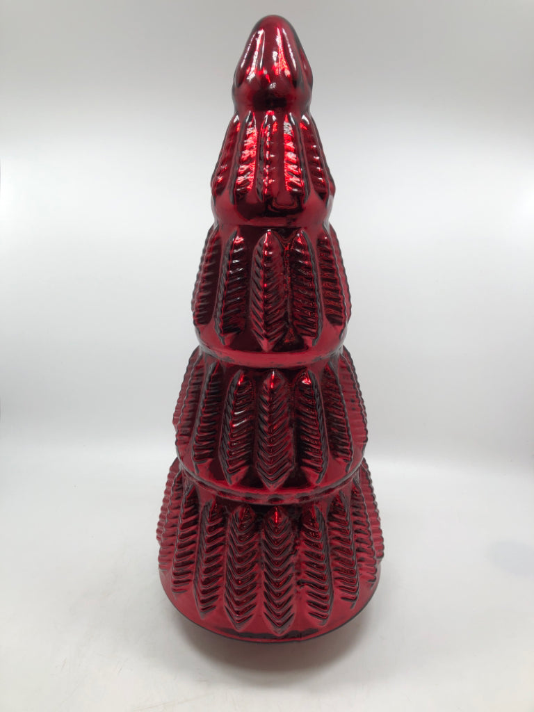 RED GLASS CHRISTMAS TREE DECOR.