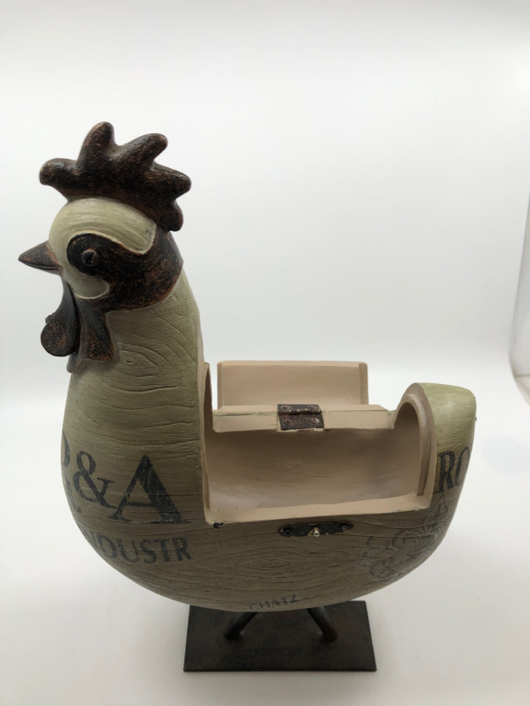 WOODEN ROOSTER FIGURE W/STORAGE.