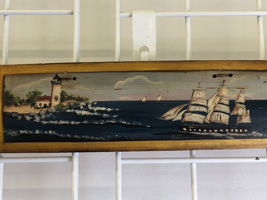 PRIMITIVE PAINTED SAILBOAT WOOD WALL HANGING.