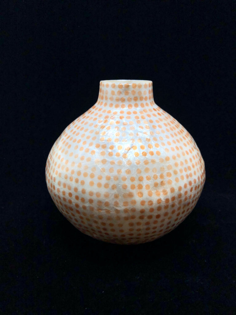 ORANGE RESIN POLKA-DOT VASE.
