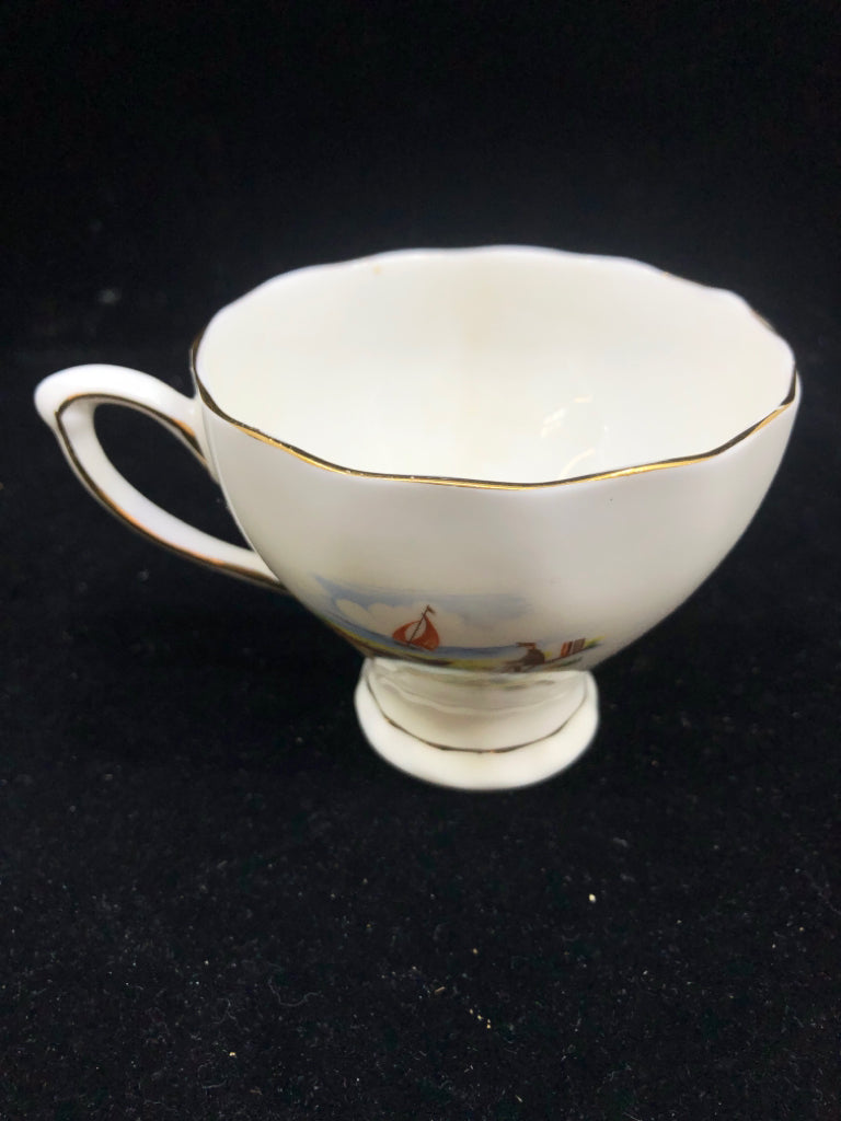 BEACH W SAILBOAT SCENE TEACUP AND SAUCER.