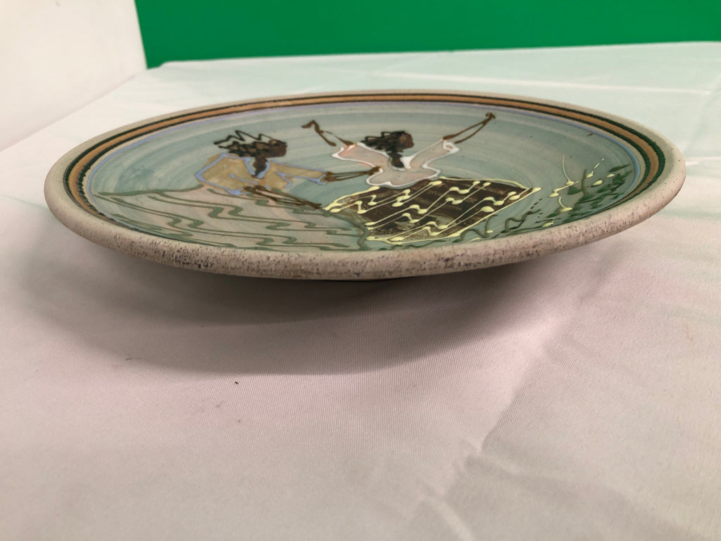 2 WOMAN DANCING POTTERY BOWL.