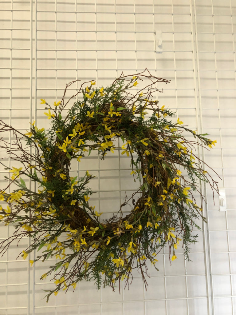 FAUX FORSYNTHIA WREATH.
