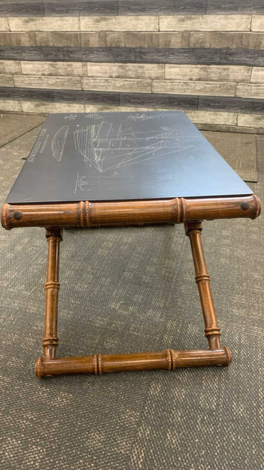VTG HEAVY GRAND BANKS FISHERMAN SHIP-CARVED SLATE TABLE.