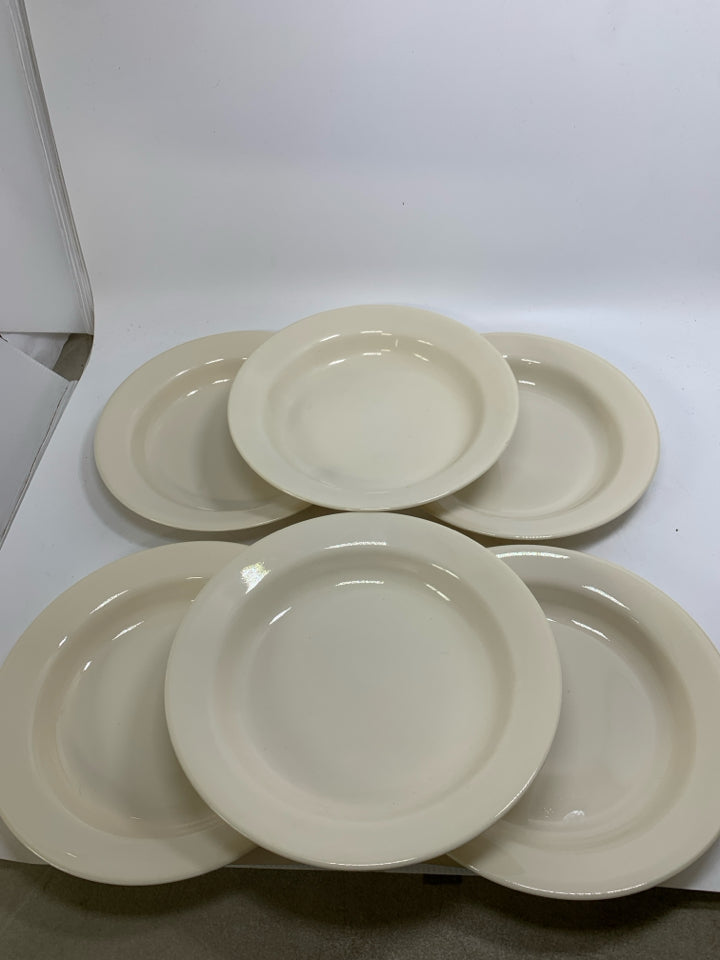 6 SANDSTONE COLORED SHALLOW SOUP/SALAD BOWLS.