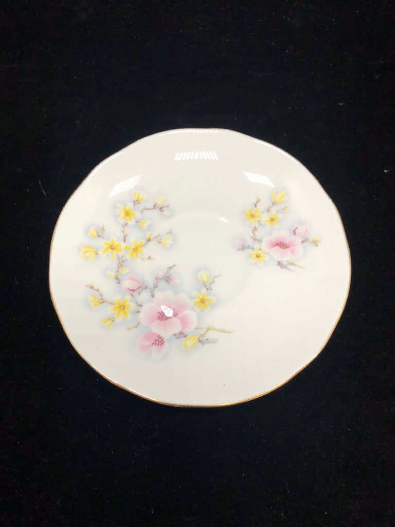 VTG PINK/YELLOW FLOWER TEA CUP & SAUCER - DUCHESS.
