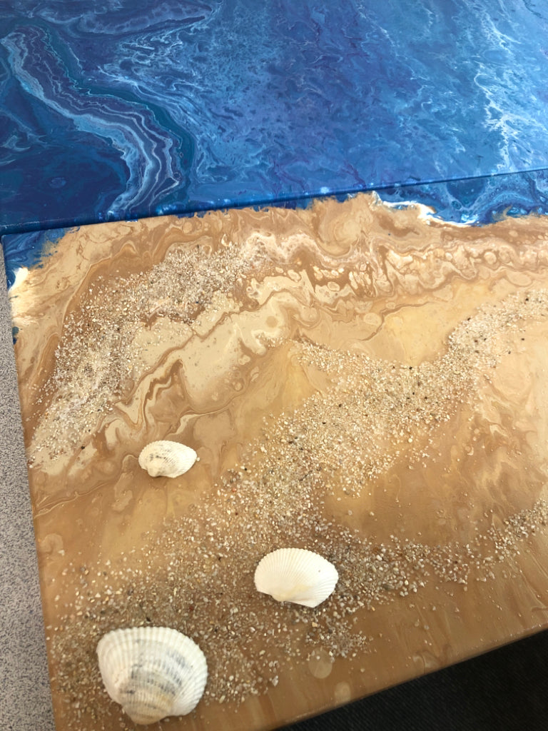 2PC BEACH SCENE CANVAS W/SHELLS.