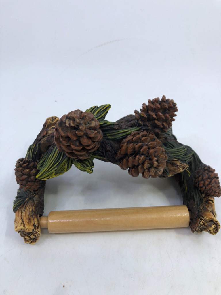 PINE CONE TOILET PAPER HOLDER.