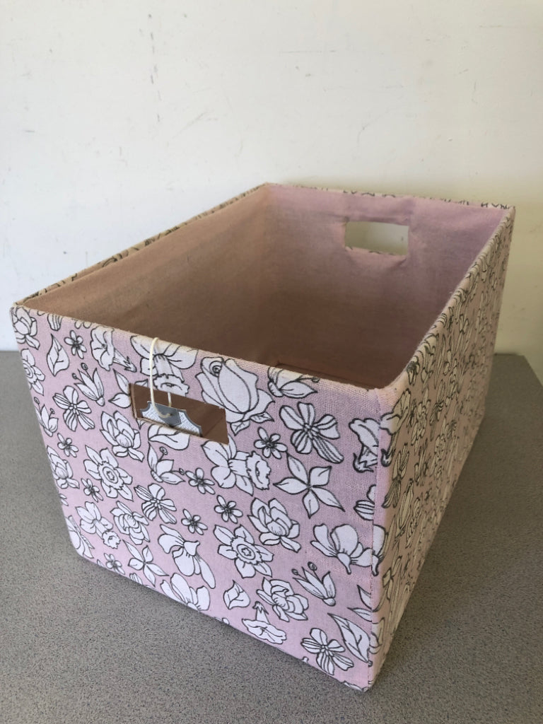 LARGE PINK FLOWER FABRIC BIN.