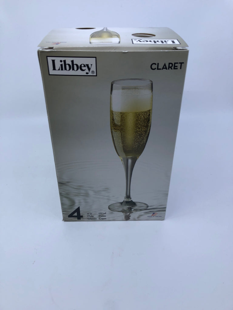 4 NIB LIBBY CLARET GLASSES.