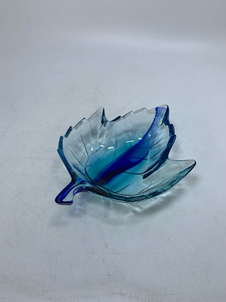 GLASS MAPLE LEAF SHAPED CANDY DISH.