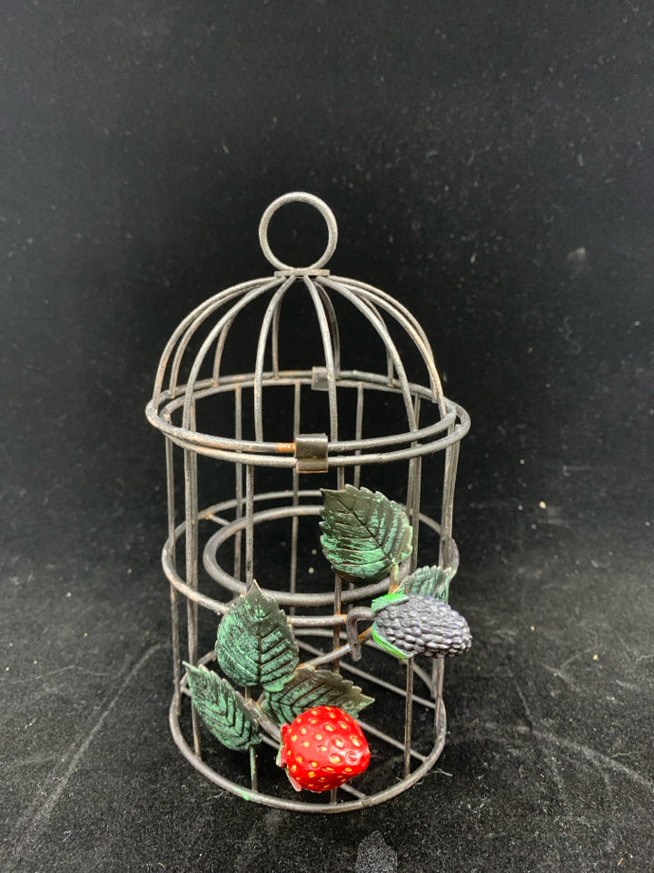 METAL WIRE BIRD CAGE CANDLE HOLDER W/STRAWBERRY.