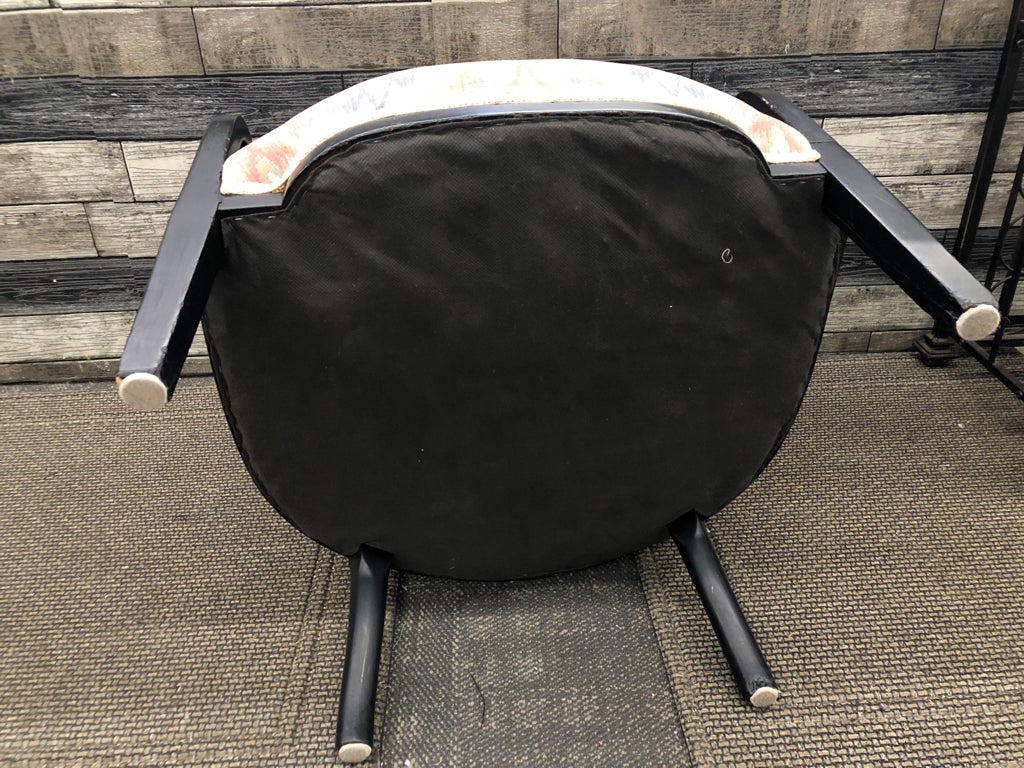 SHORT ROUND PASTEL UPHOLDERED W BLACK WOOD ACCENTS CHAIR.