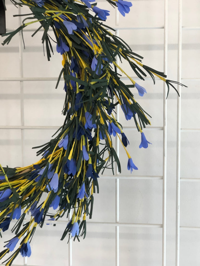 BLUE/YELLOW FOAM FLOWER WREATH.