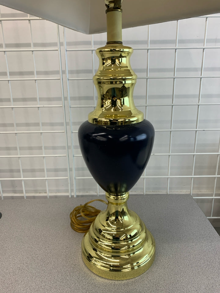 BLUE & GOLD LAMP W/ SOFT SHADE.