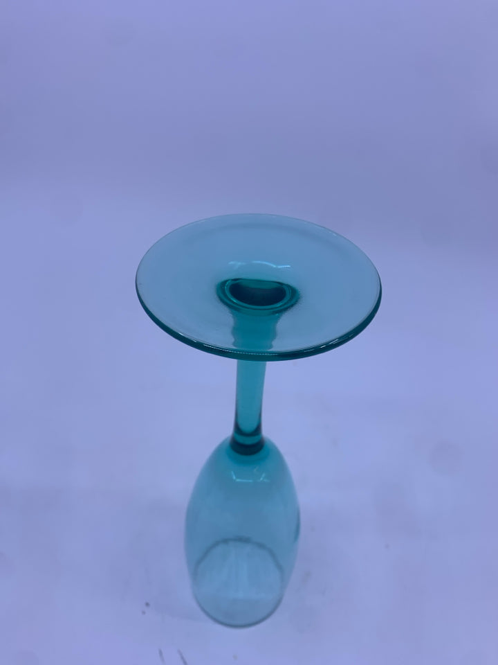 6 TEAL CHAMPAGNE FLUTES.
