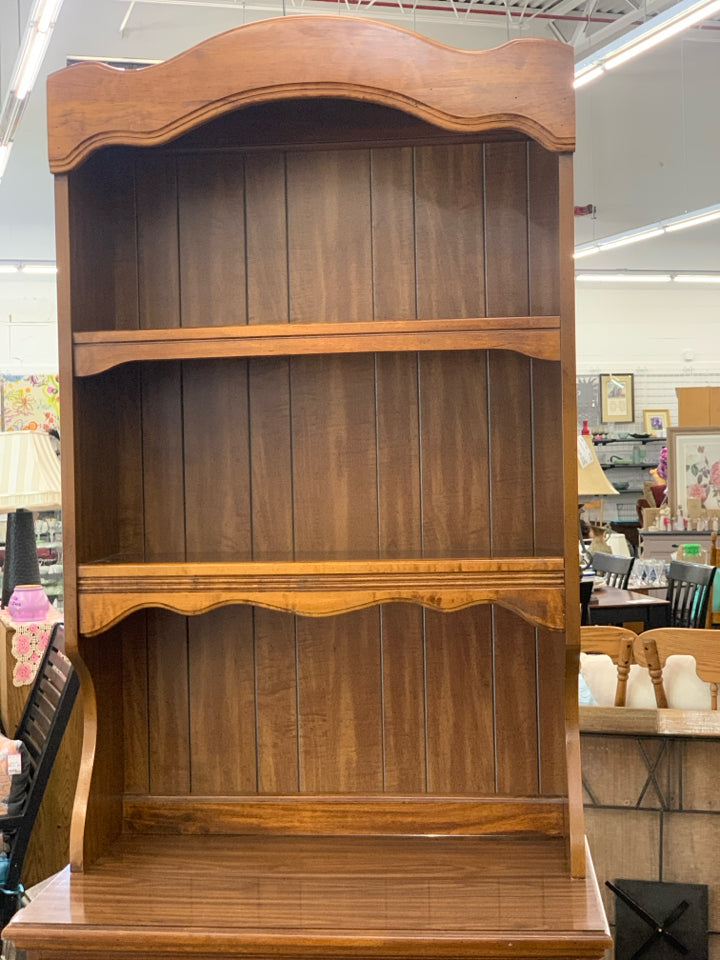 DARK WOOD TALL DRESSER HUTCH W/ 4 DRAWERS+ 2 SHELVES GOLD HARDWARE LEA THE BEDRO