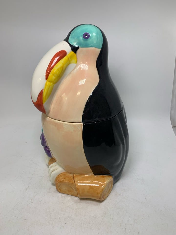 LARGE CERAMIC PAINTED TUCAN COOKIE JAR.
