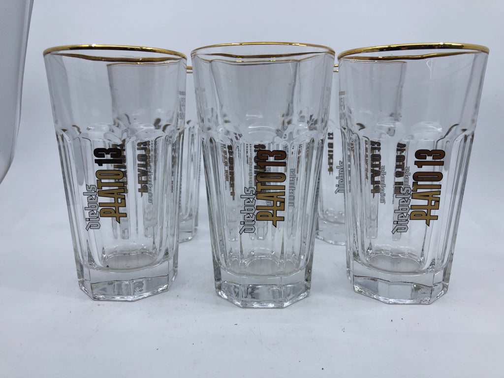 6 PLATO 13 GLASS W/ GOLD RIM.