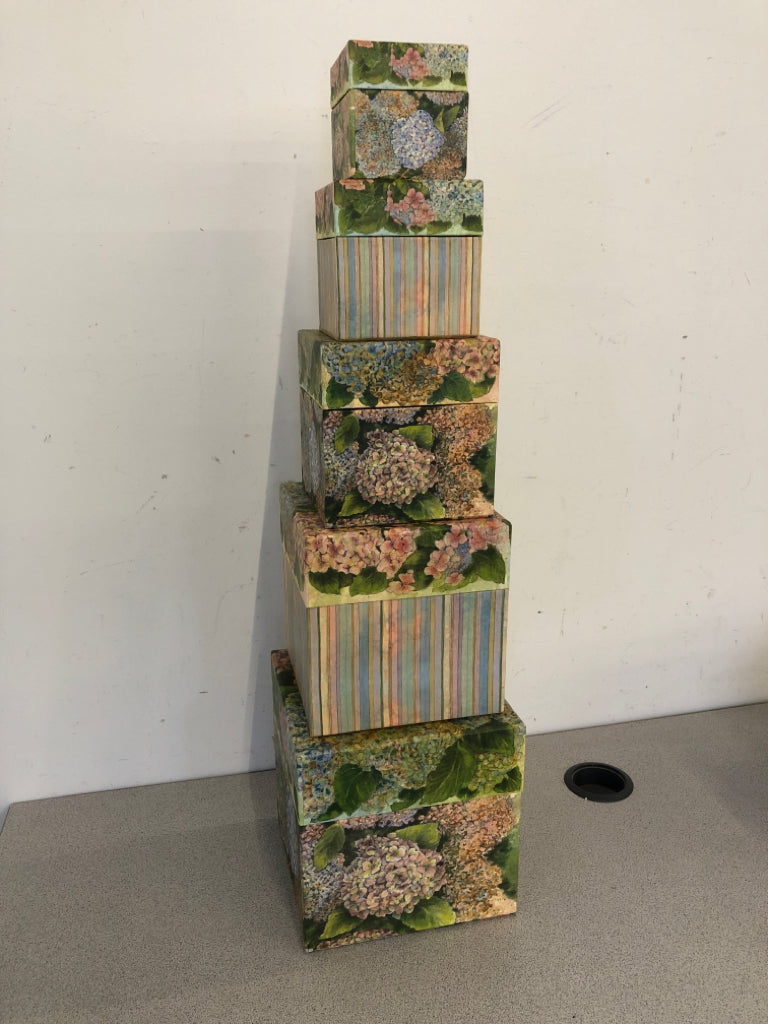 5 FLORAL NESTING BOXES.