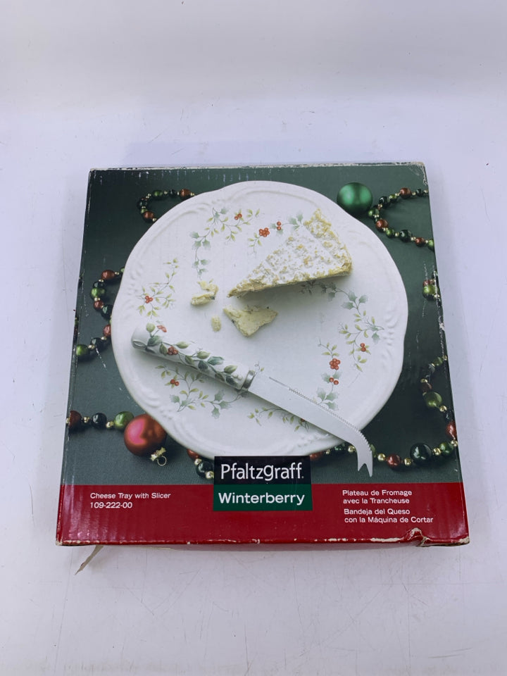 NIB CHEESE TRAY W/ SLICER WINTERBERRY PFALTGRAFF.